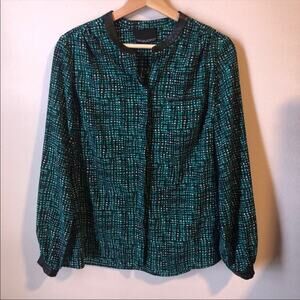 Cynthia Rowley Blouse w/ Faux Leather Detail M